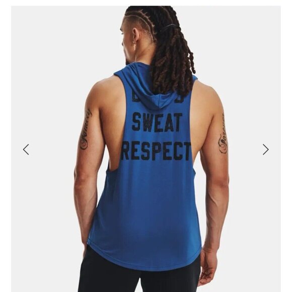 Project Rock Sleeveless Hoodie Blue Blood Sweat Respect Men's Small New NWT - Picture 2 of 4